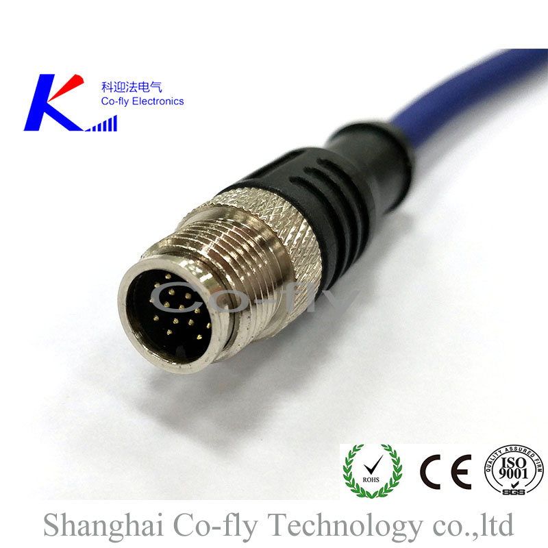 Molded Waterproof Male RF M12 2, 3, 4, 5, 6, 12, 17, 19 Pin Shielding Electronic Sensor Connector