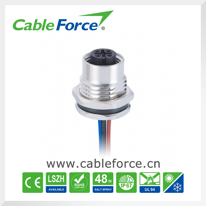 M12 5 Pin Female Panel Mount Connector for Sensor and Actuator with Ce Centification