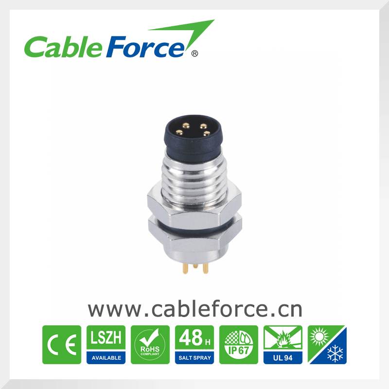 M8 4pin Male Front Fastened Panel Mount Circular Waterprof Connector for Sensor and Actuator