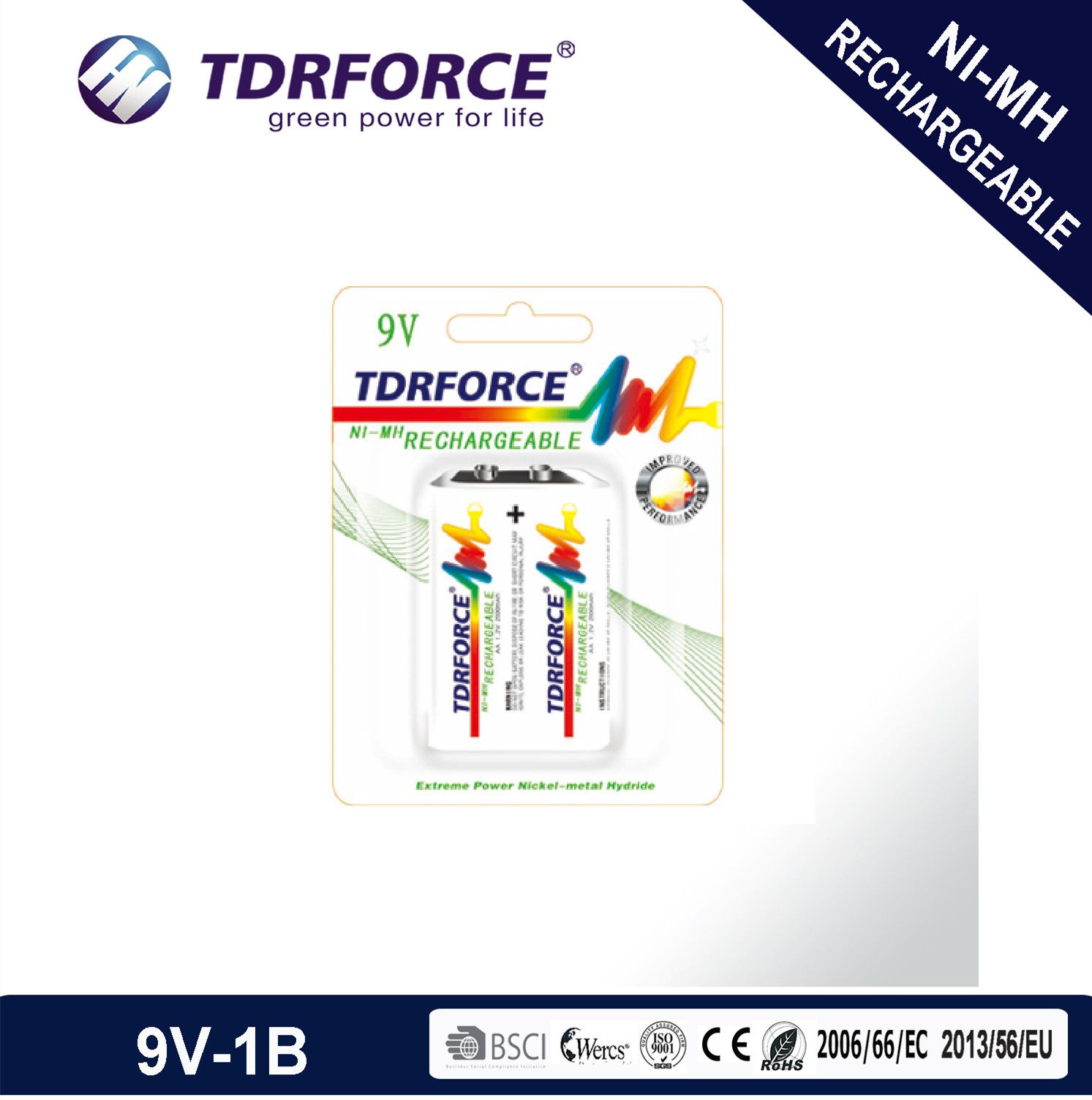 (HR9V) Mercury Free 9V Ni-MH Rechargeable Battery for Toy