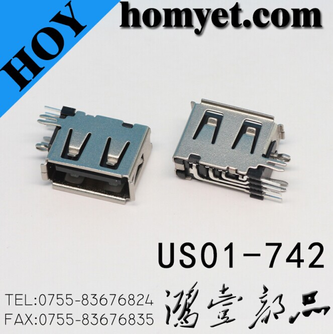 USB 2.0 Female Connector with DIP Mounting on Side (US01-742)