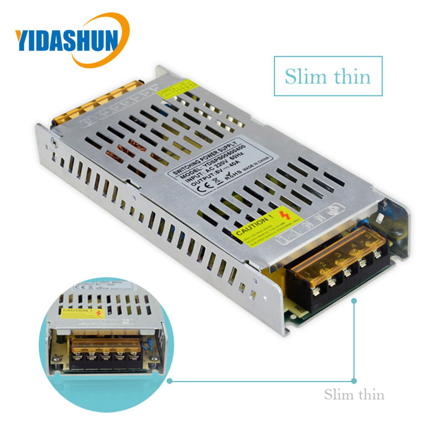 Slim 5V 40A 50A 200W 300W AC DC Switching Power Supply for LED Light/LED Display