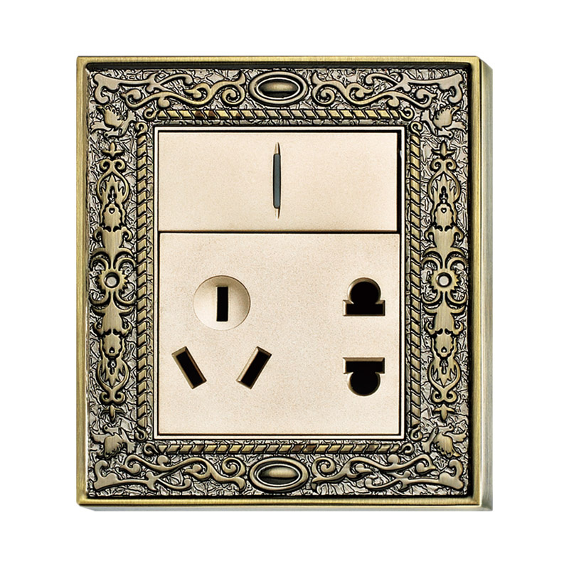 Brass Wall Power Switch Socket with Classic Patterns