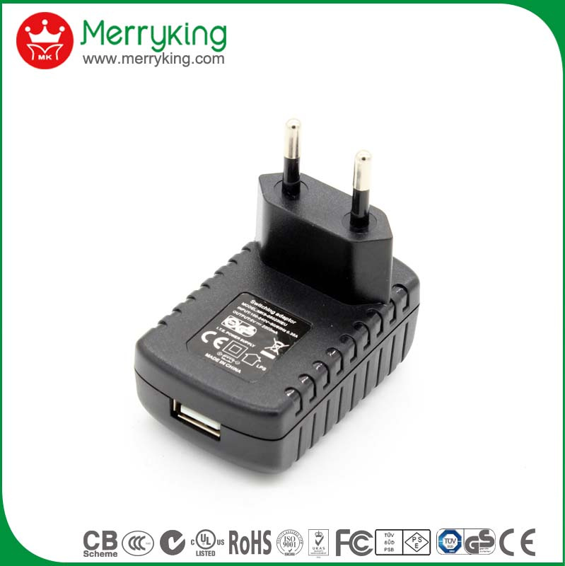 5V 500mA Adapter EU Plug Mobile Phone Charger with USB Cable