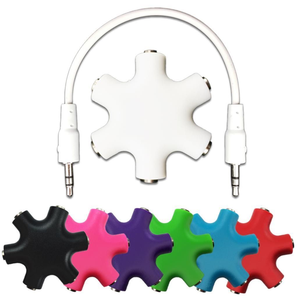 New Earphone Audio Splitter 6 Way Port Multi Hub Colourful 3.5mm Adapter Hot Sales
