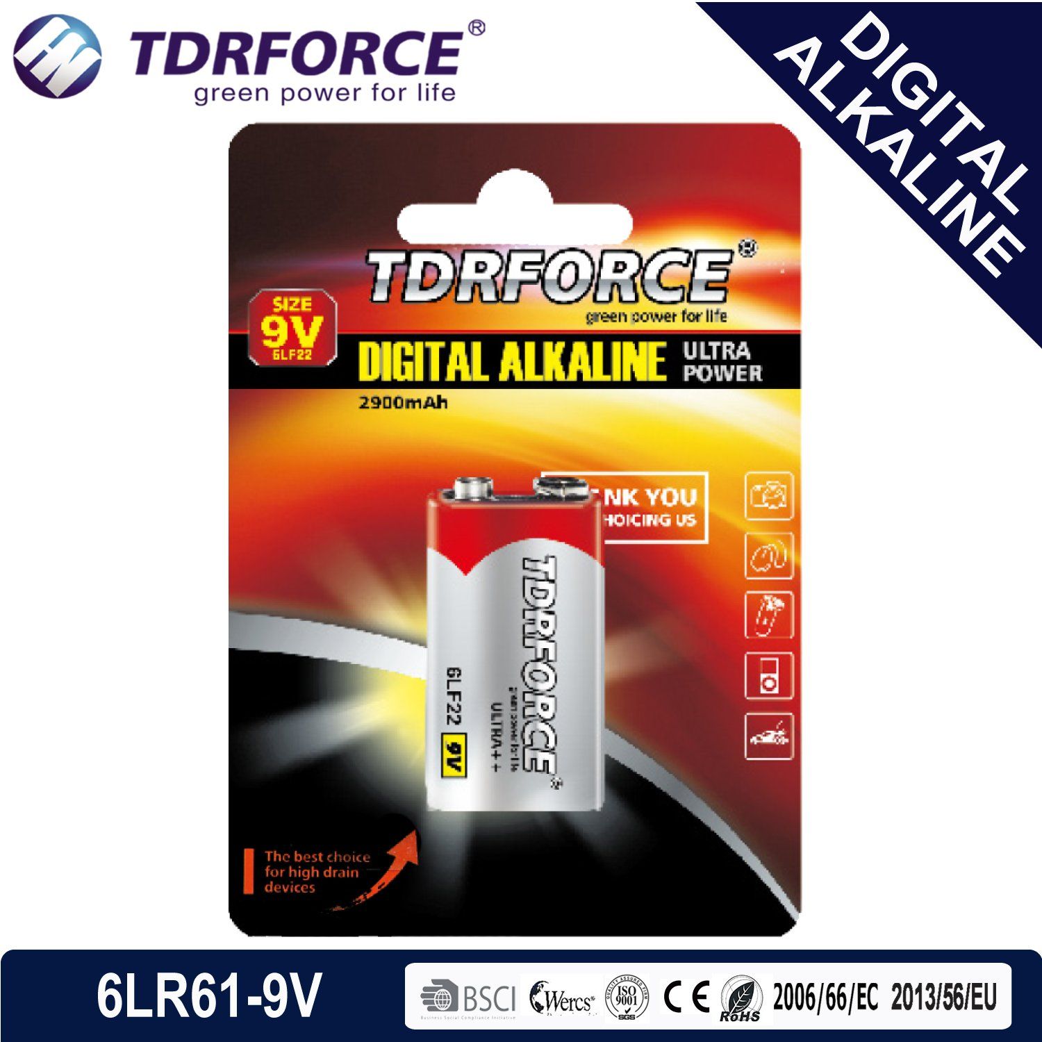 Mercury&Cadmium Free China Factory Digital Alkaline Battery (9V/9 volt)