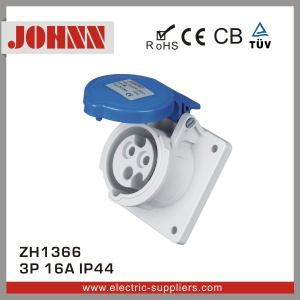 IP44 3p 16A Blue Panel Mounted Socket for Industrial