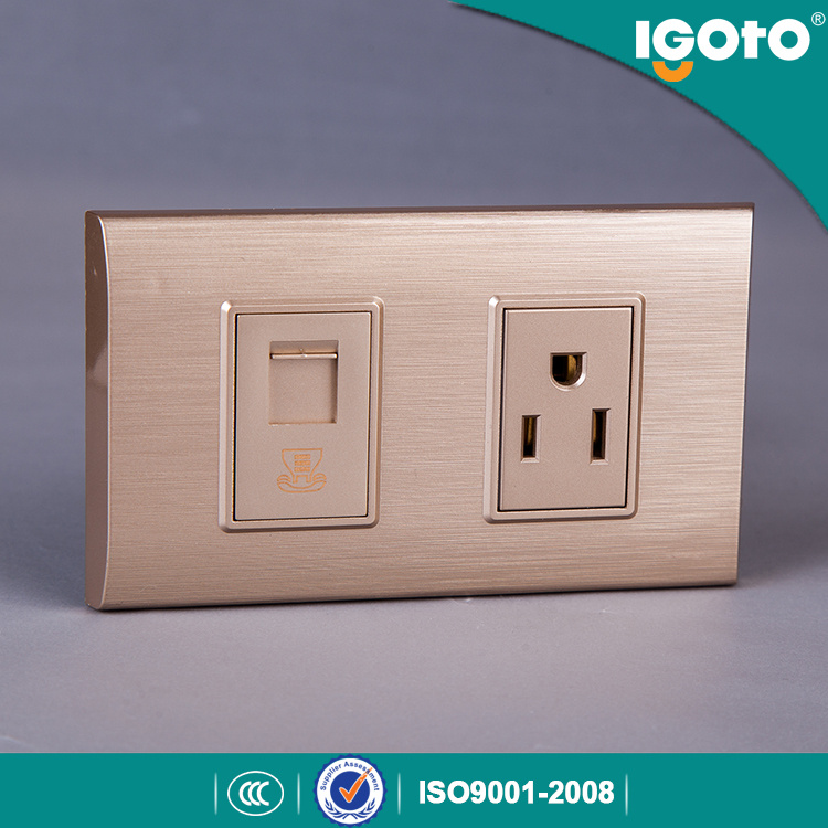American Standard Golden Frame 1 Gang Tel Socket and American 3 Pin Socket Use for Home