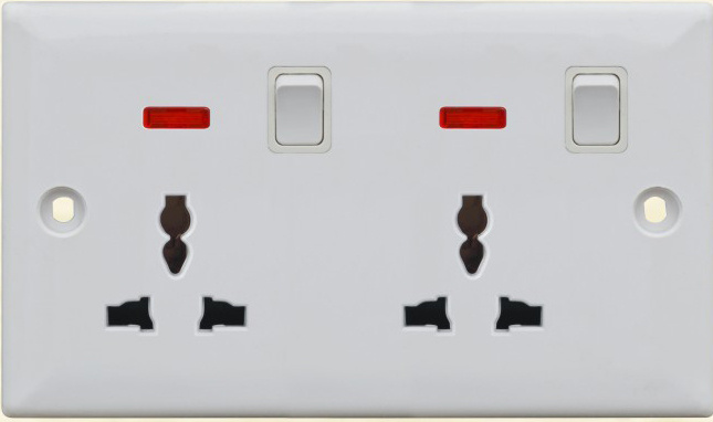 UK Double 13A Switched Socket with Neon