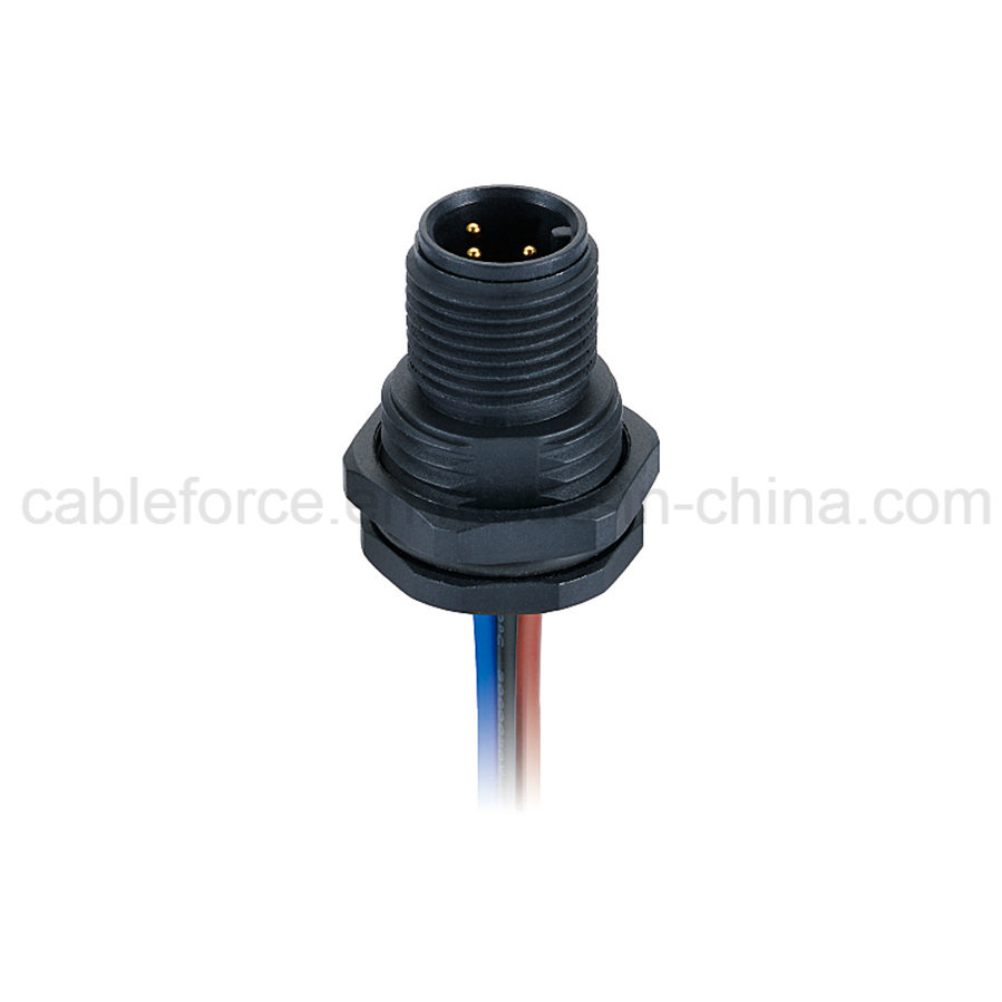 M12 3pin Male Panel Mounting Wire Connector with Plastic Screw for Sensor and Actuator