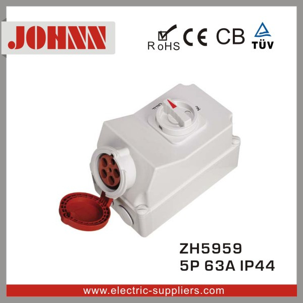 IP44 5p 63A Industrial Socket with Switches and Mechanical Interlock