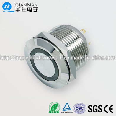 19mm 1no Resetable Flat Ring Illuminated IP65 Ik08 Push Button Switch
