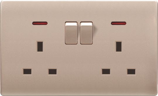British Standard Golden Double 13A Switched Socket Outlet with Neon