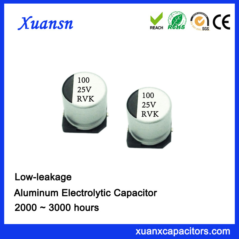 China 100UF 25V Low Leakage SMD Electrolytic Capacitor
