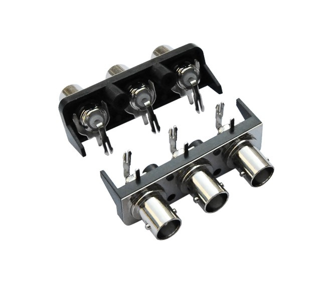 Right Angle Three Female in One Row BNC Connector