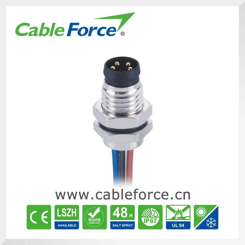 M8 4pin Male Panel Mount Connector IP67 Waterproof Connector with Wires