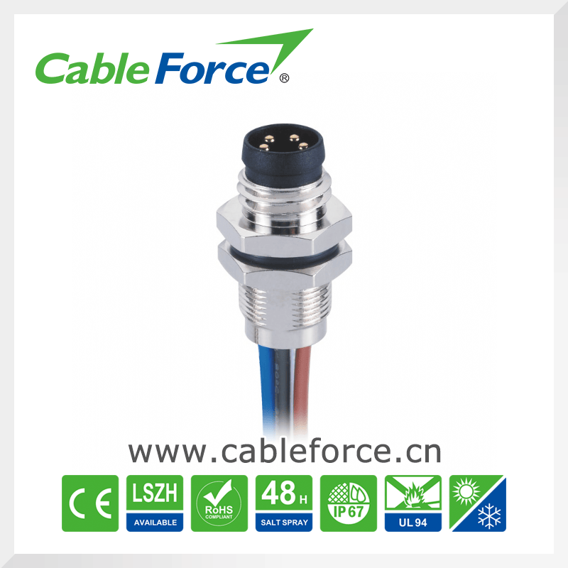 M8 4pin Male Panel Mount Connector Rear Fastened Circular Connector for Factory Automation with Wires