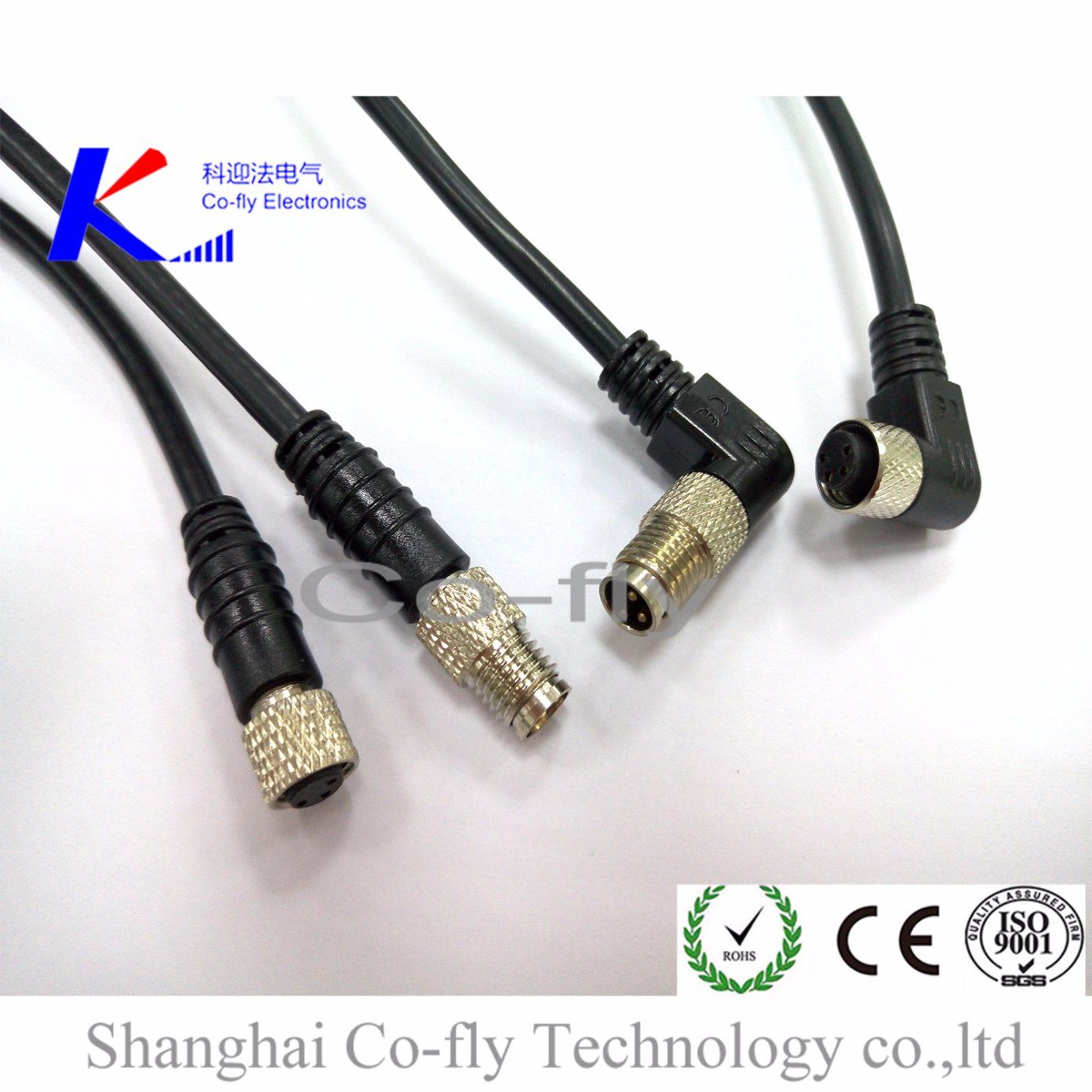 Female Shielded Right Angle M8 3pins Male Moulded Electrical Connector Plug
