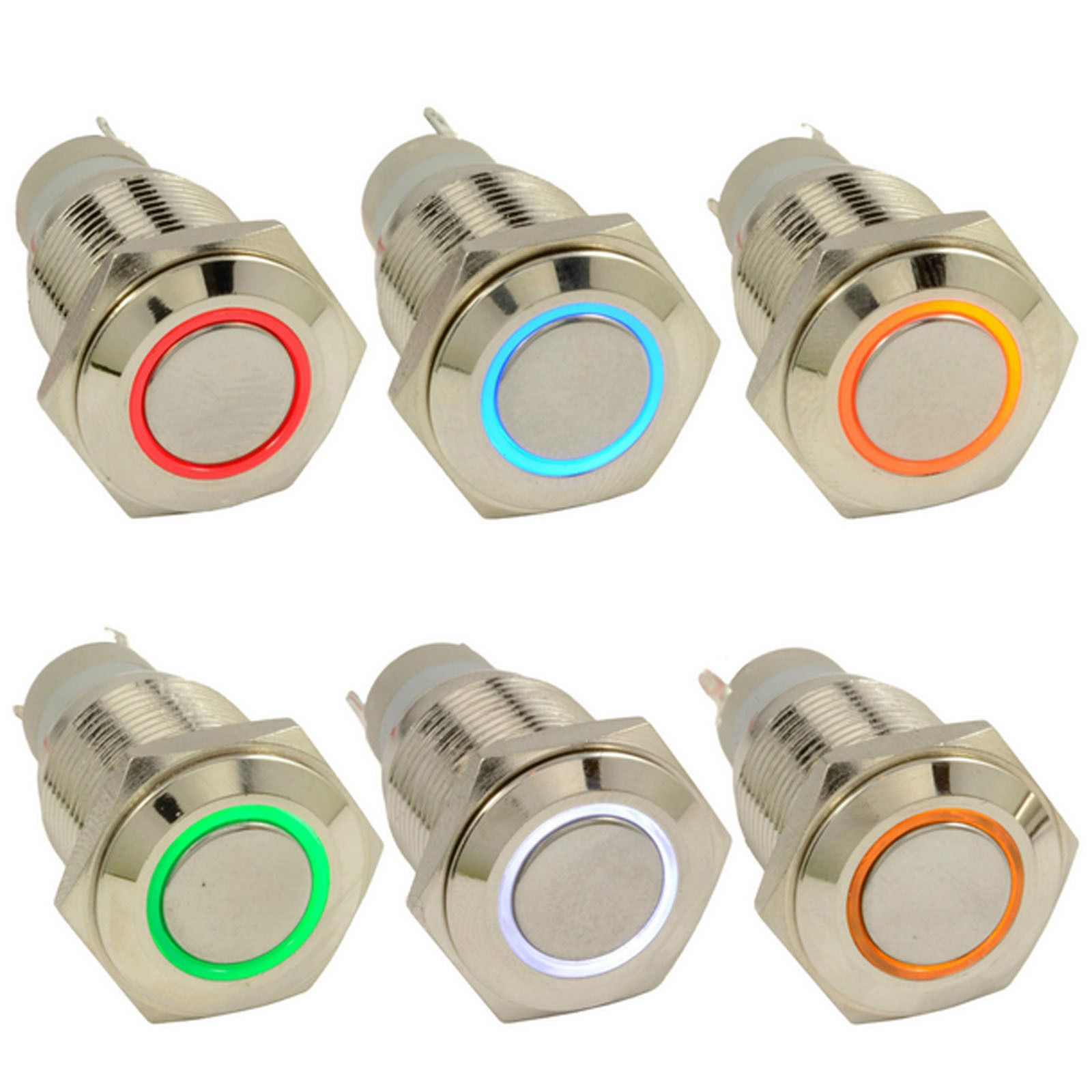 Power 12V Spst LED Latching 16mm Metal Push Button Switch