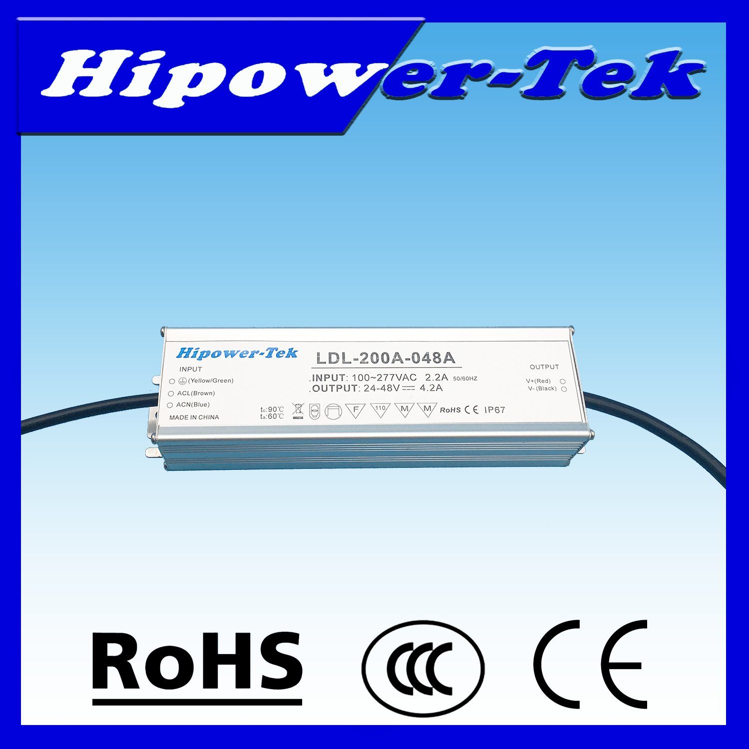 200W Waterproof IP67 Outdoor Dimmable Power Supply LED Driver