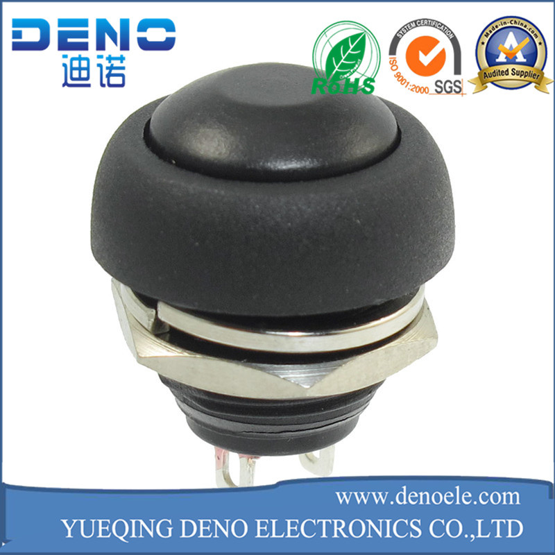 2-Pin Terminals 12mm Threaded Spst Momentary Black Pushbutton Switch