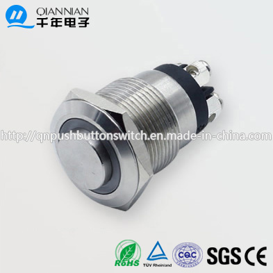 19mm High Flat Screw 4pin White 12V Metal Push Button Switch