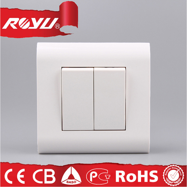 2gang Morden White Color Fire Resistant PC Electrical Switch