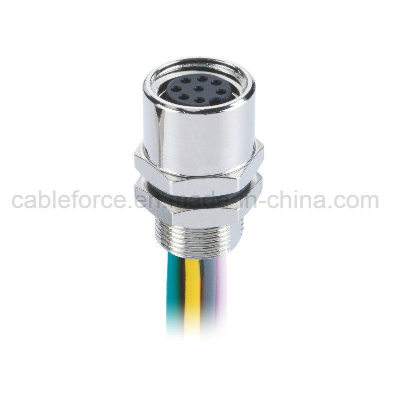 M8 8pin Female Panel Mount Connector for Robotic Systems with Wire CNC Screw