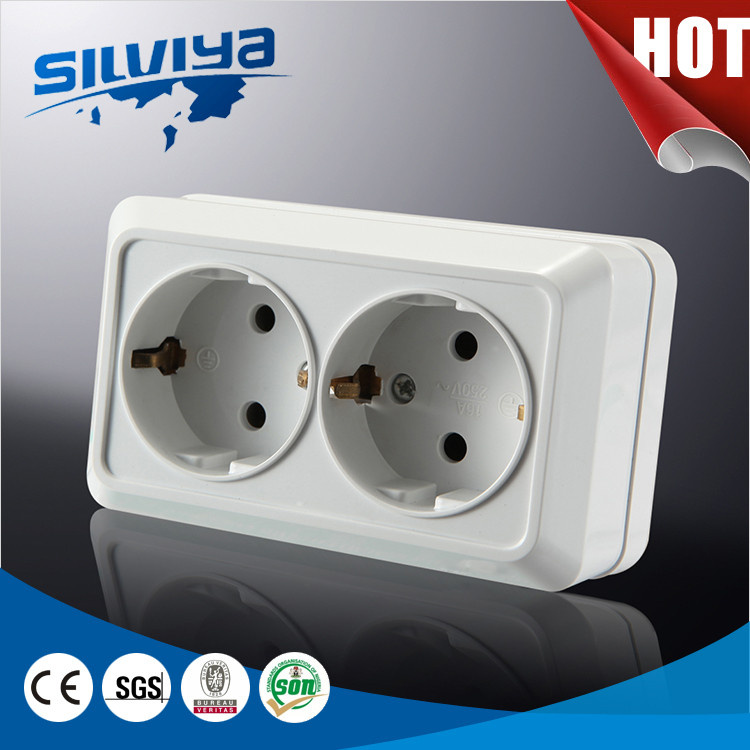 2 Gang 2 Pin Schuko Electric Socket with Grounding