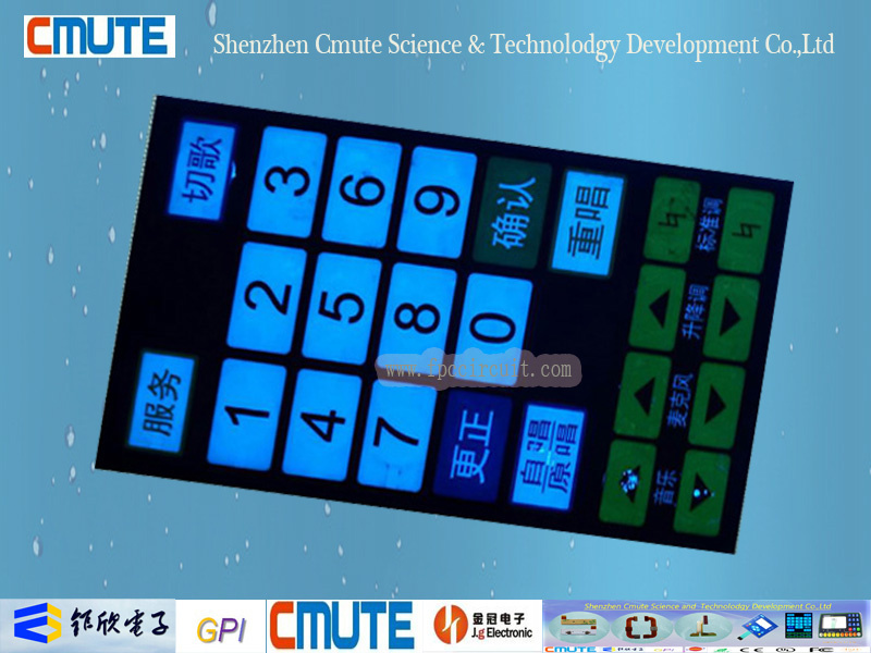 RoHS Conform Customized EL Backlit Membrane Switch Keypad