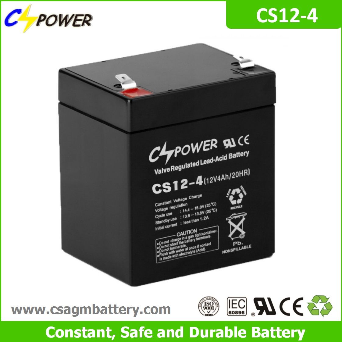 Cspower 12V 4ah Deep Cycle AGM Battery for UPS, Electronic Toy
