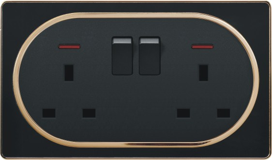 UK Double 13A Square-Pinned Switched Socket Outlet with Neon (A1)