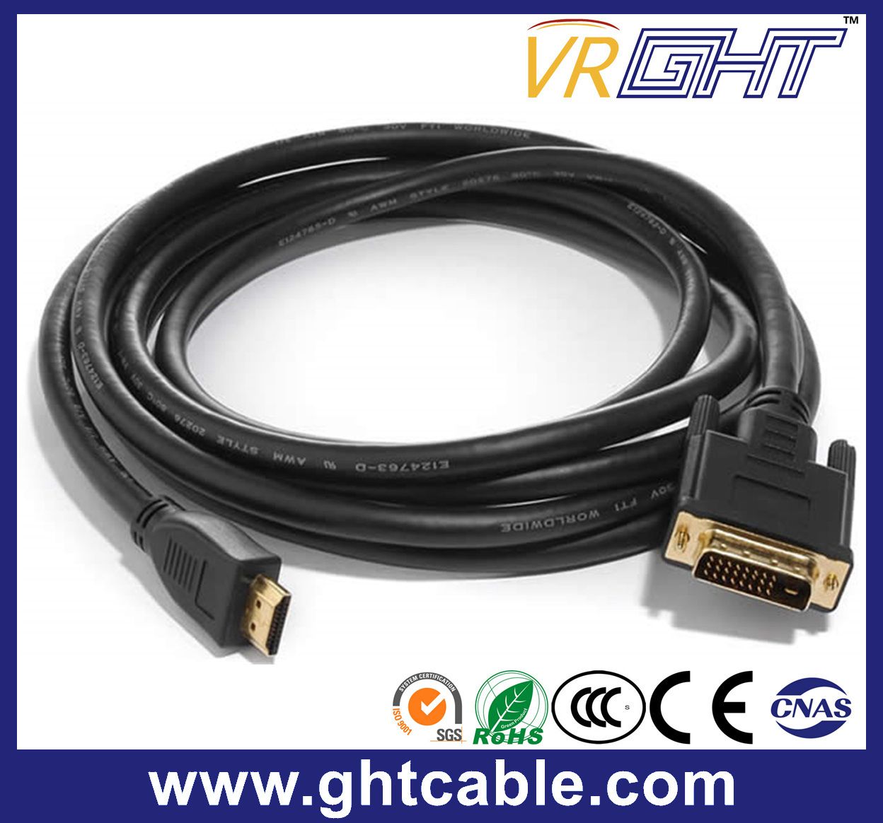 High Quality HDMI to DVI Cable with PVC Jacket
