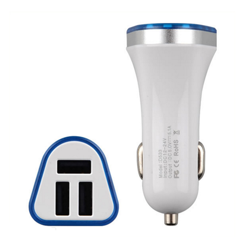 3 Ports USB Car Charger for Any Car All Devices