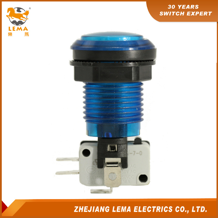 IP40 Protection Level Blue LED Plastic 33mm Push Button Switch Pbs-003