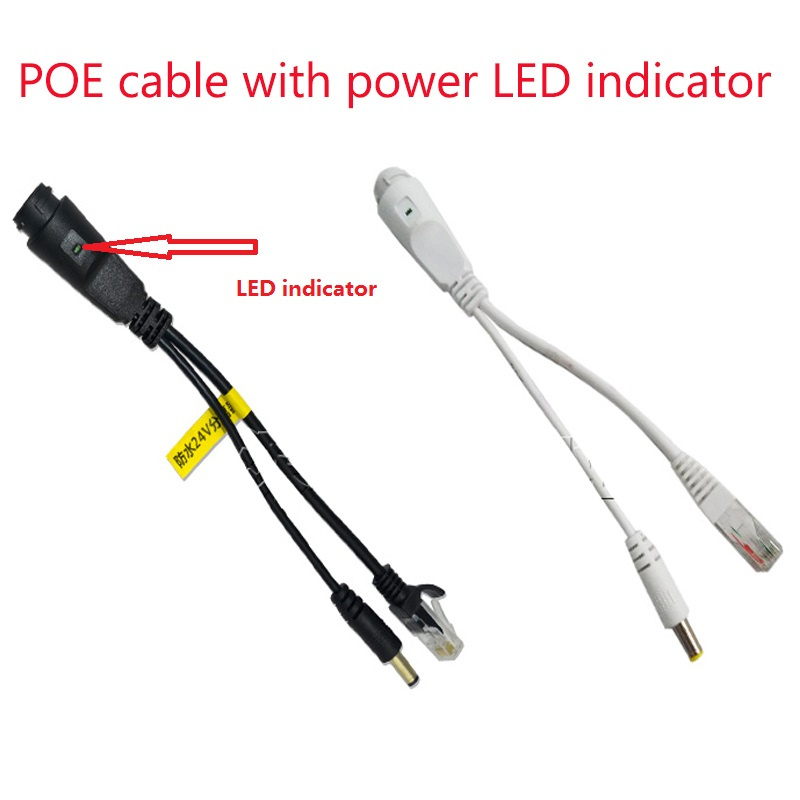24V to 12V Passive Poe Injector Cable with LED Indicator Waterproof Max 100m Transmission