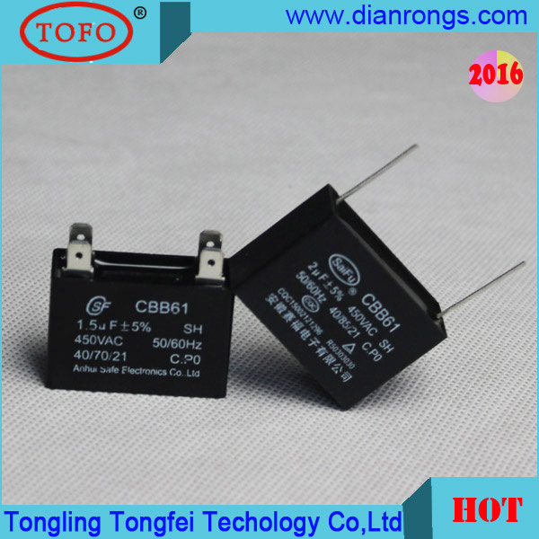 450VAC 1.5UF Cbb61 Fan Capacitor Polypropylene Capacitor