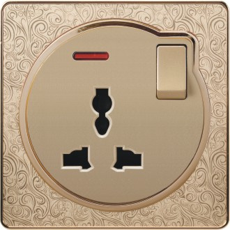 Pattern Design British Standard 15A Round-Pinned Switch Wall Socket with Neon
