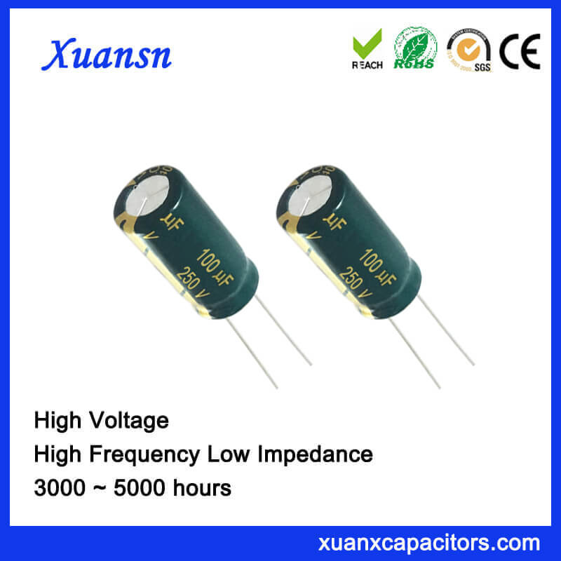 105c 5000hours 100UF 250V Aluminum Capacitor High Frequency