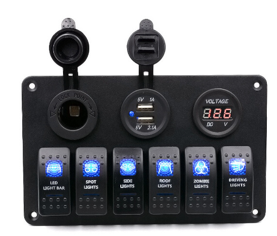 6 Gang Waterproof Car Auto Boat Marine LED Rocker Switch Panel Circuit Breakers Switch Car Dash 12V Metal Switch