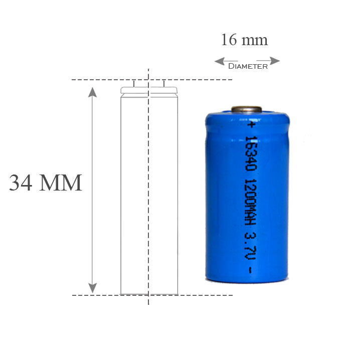 16340 3.7V 1200mAh Rechargeable Battery for Flashlight Laserpen