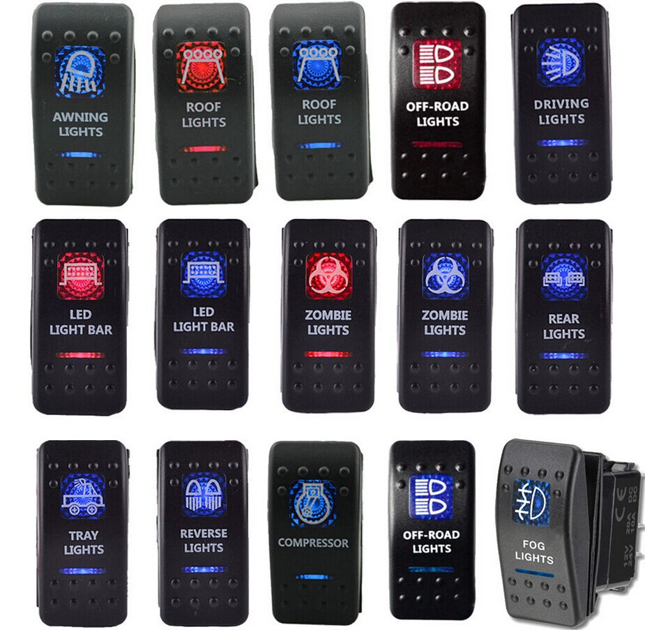 Red Blue LED Light Car Boat Rocker Toggle Switch