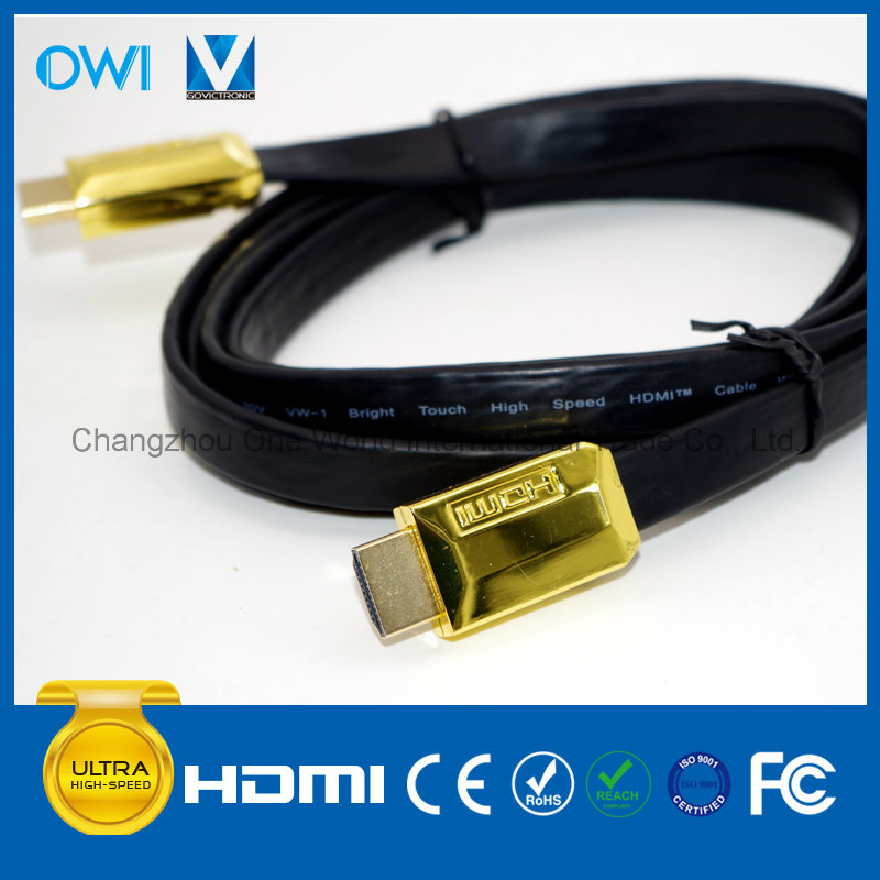 Flat HDMI Cable 19 Pin Plug-Plug Cable for 4K & HDTV with Gold Plug