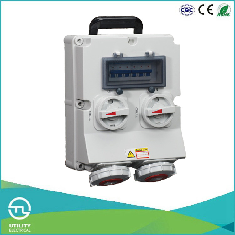IP67 Twin Female Sockets with Switches and DIN Installation Rail