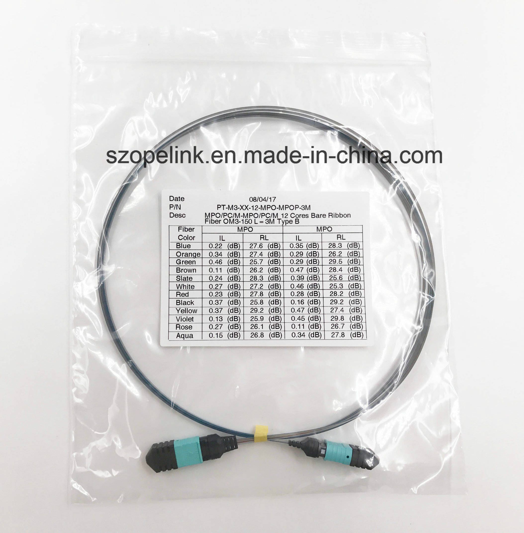 MPO-MPO Optical Fiber Patch Cord with Bare Fiber for Fiber Optic Data Transmission