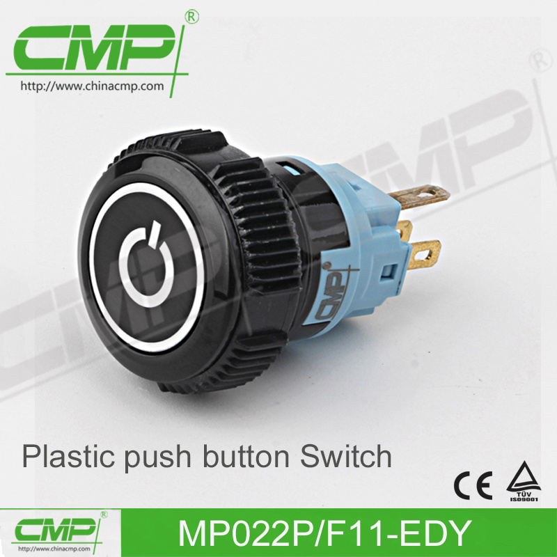 Ce TUV 22mm Flat Round Pin Terminal Plastic Push Button Switch