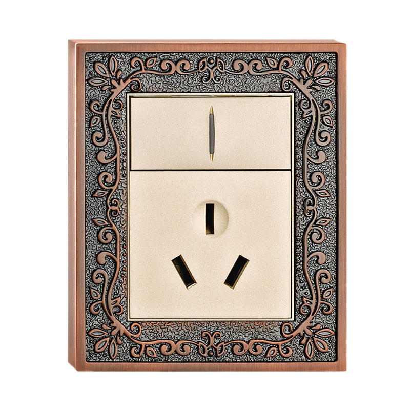 Classic Pattern Brass Wall Power Socket with Switch