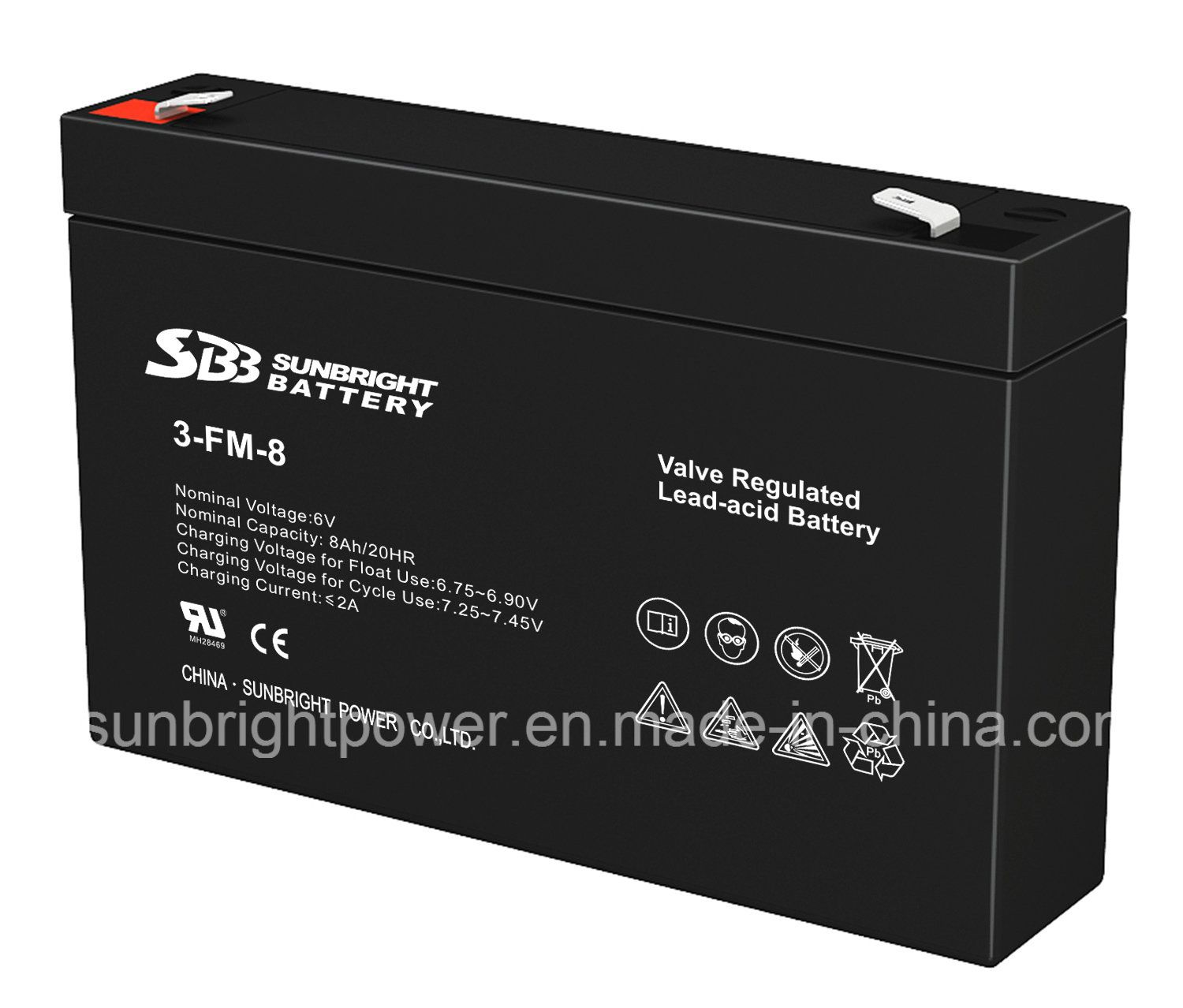6V8ah Small Size AGM Battery (3-FM-8) with CE RoHS UL
