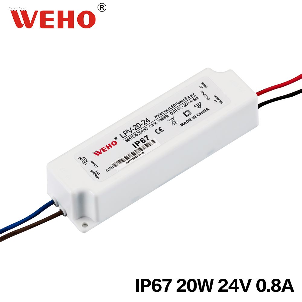 IP67 AC to DC 20W Plastic 24V Waterproof LED Power Supply