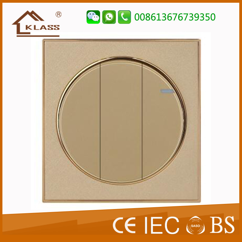 Champagne Gold 3 Gang 1 Way Wall Switch